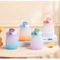 Detachable strap design Popular cute portable reusable plastic water bottle with straw